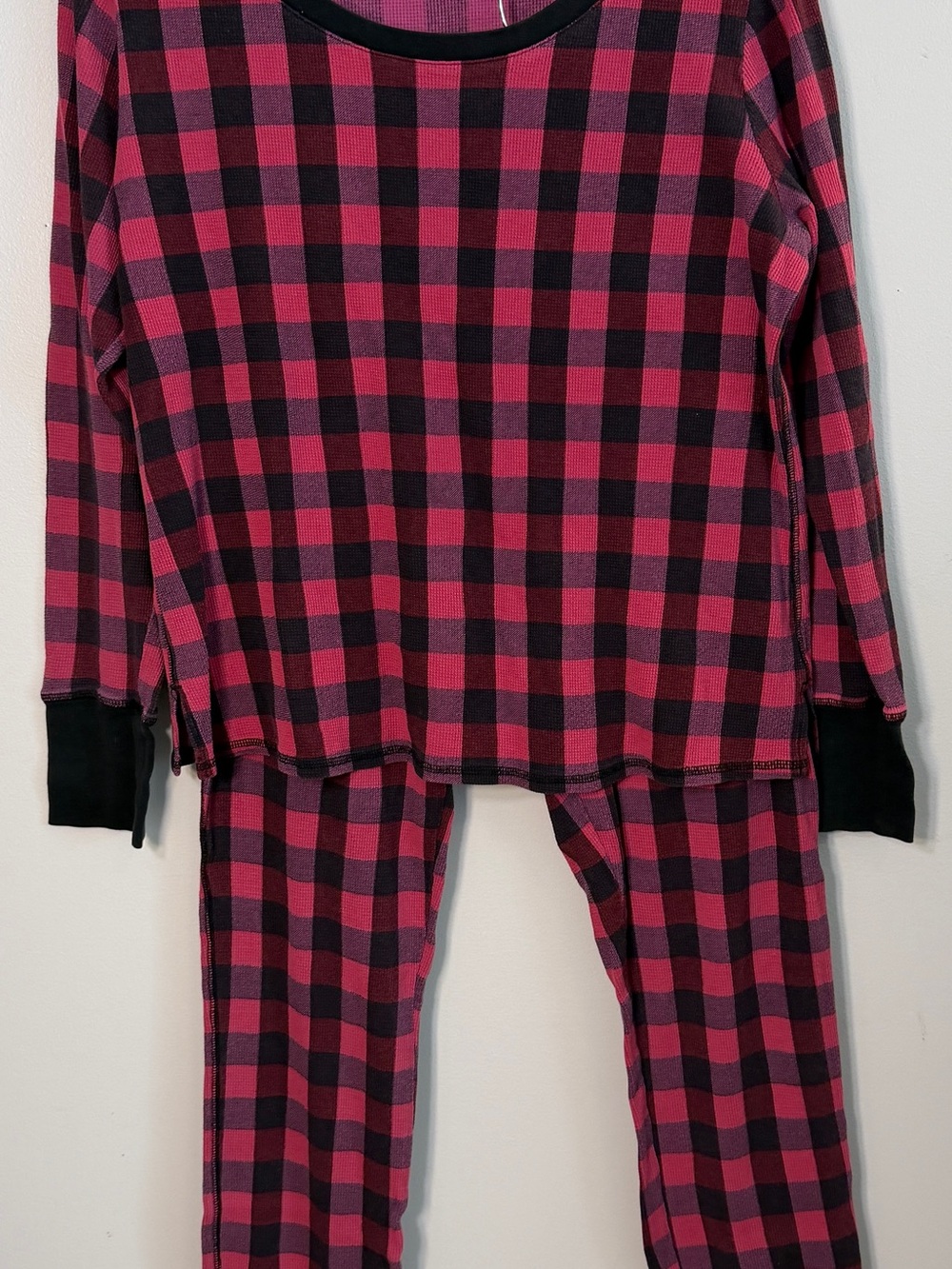 Victoria's Secret Pink black buffalo plaid thermal pajama set large checker EUC